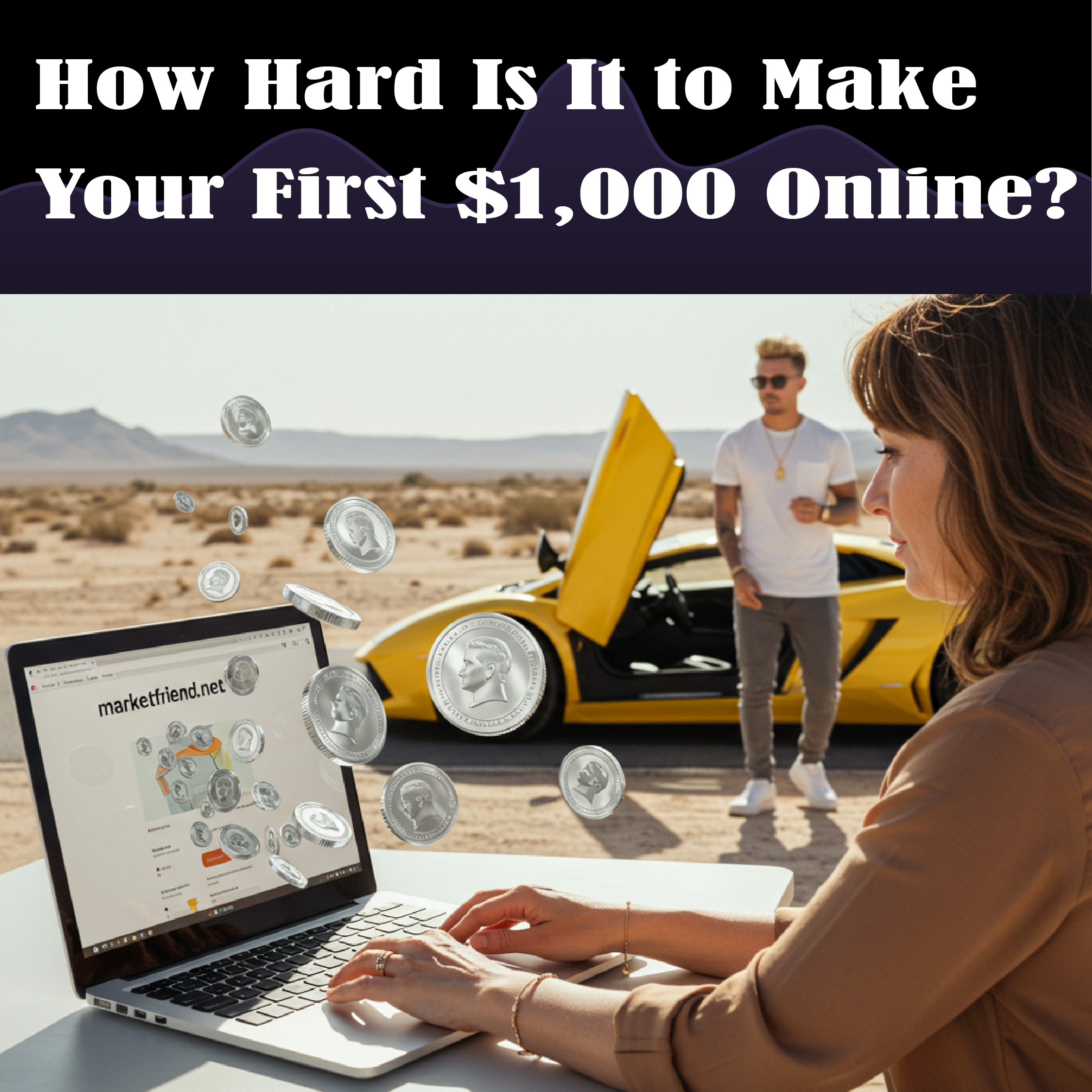 lady using laptop and luxury car